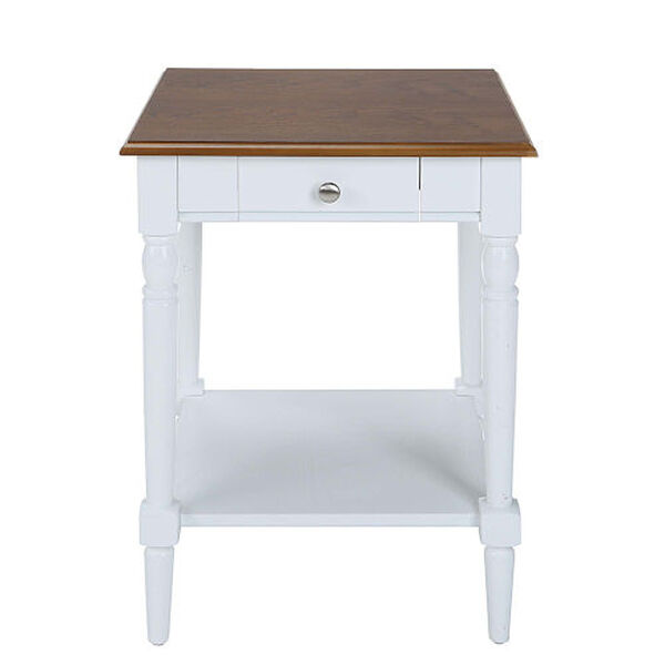 French Country Dark Walnut and White End Table with Drawer and Shelf, image 5