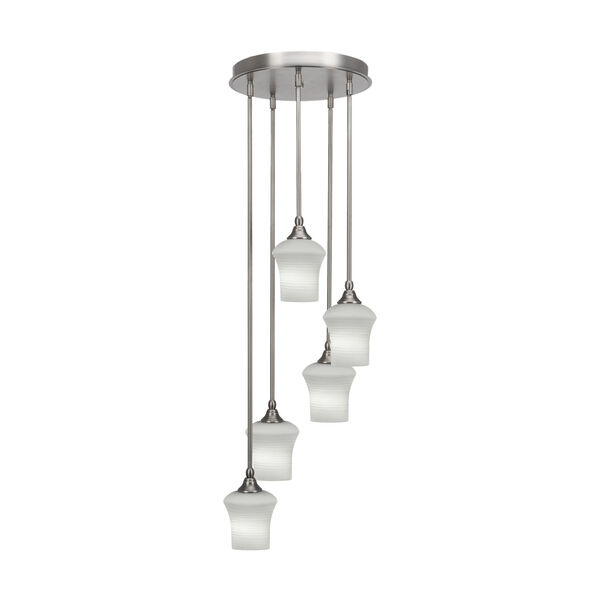 Empire Brushed Nickel Five-Light Cluster Pendant with Six-Inch Zilo White Linen Glass, image 1