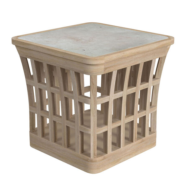 Monhegan Natural Teak and Marble Outdoor End Table, image 3