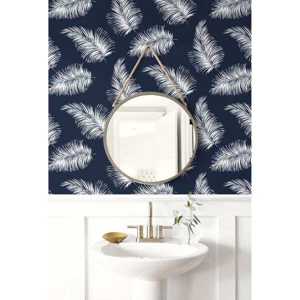 Lillian August Luxe Haven Navy Blue Tossed Palm Peel and Stick Wallpaper, image 1