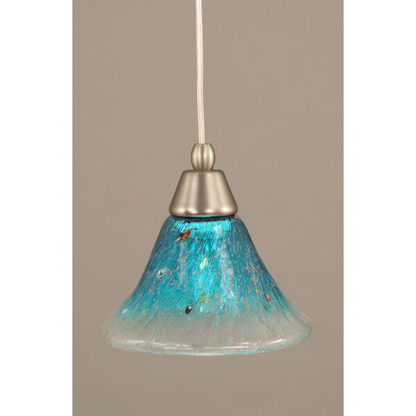 Brushed Nickel Cord Mini Pendant with Teal Crystal Glass, image 1