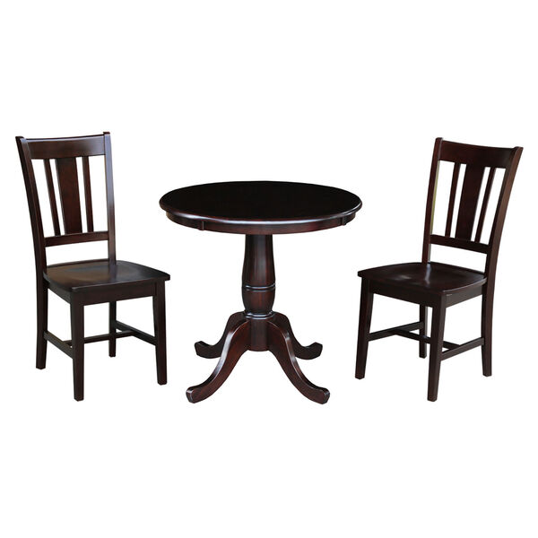 Rich Mocha 30-Inch Round Top Pedestal Dining Table with Two Splatback Chair, Three-Piece, image 2