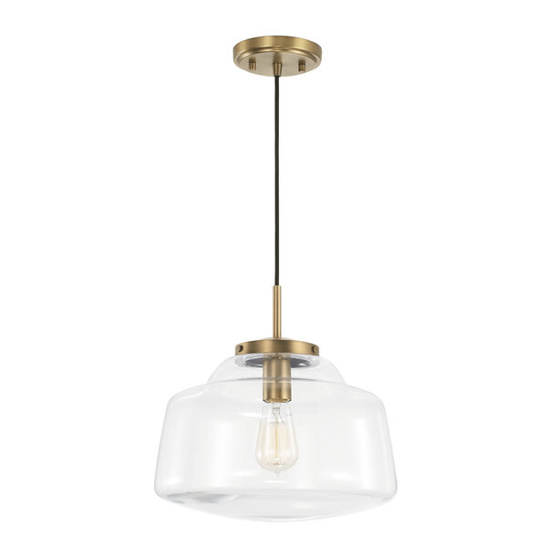 Dillon Aged Brass One-Light Cord Hung Pendant with Clear Glass, image 1