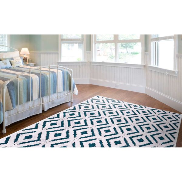 Saphir Mira Farmhouse Solid Blue Green White Rectangular 5 Ft. 3 In. x 7 Ft. 6 In. Area Rug, image 2