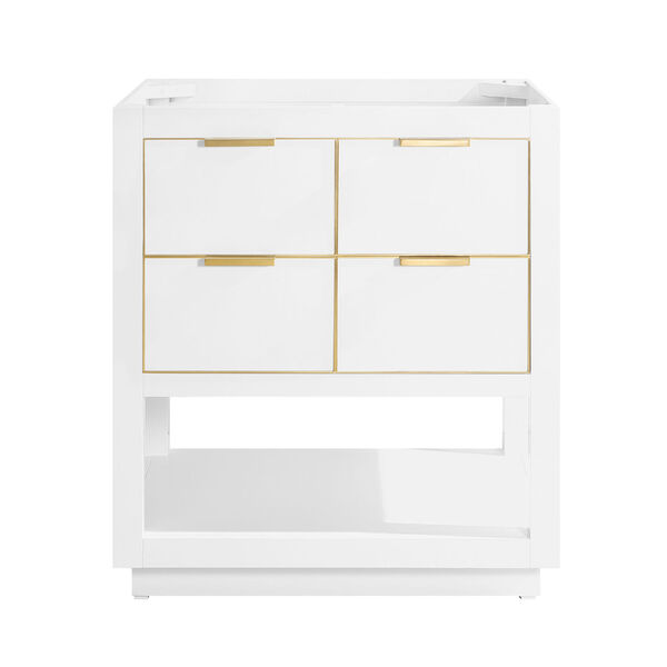 White 30-Inch Allie Bath Vanity Cabinet with Gold Trim, image 1