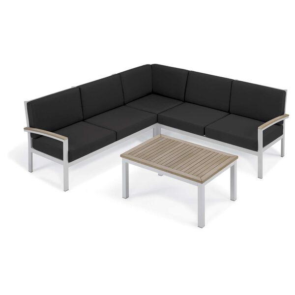 Travira Jet Black Four-Piece Outdoor Loveseat and Coffee Table Chat Set, image 1