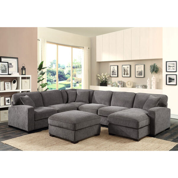 Selby Charcoal Loveseat Corner Sofa Chaise with Four Pillows, image 3