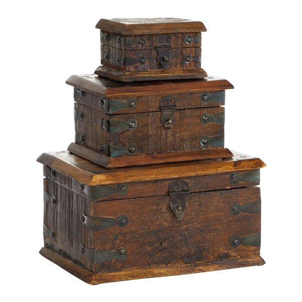 Brown Wood Box, Set of 3, image 1