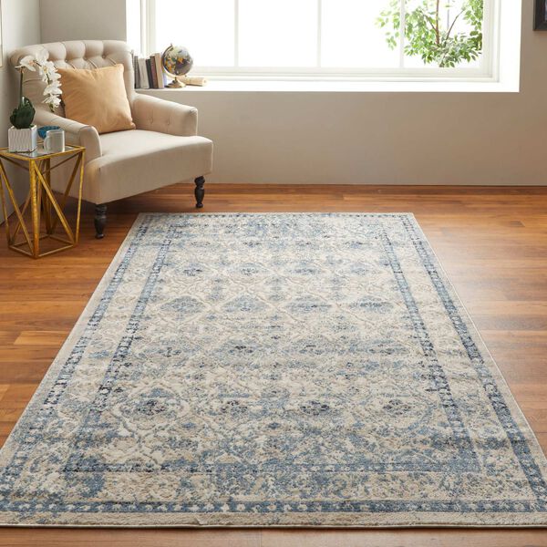 Camellia Bohemian Eclectic Diamond Blue Ivory Rectangular 4 Ft. 3 In. x 6 Ft. 3 In. Area Rug, image 3