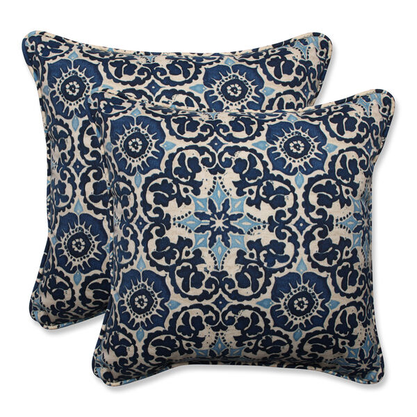 Outdoor Woodblock Prism Blue 18.5-inch Throw Pillow, Set of 2, image 1