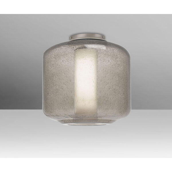 Niles Satin Nickel One-Light Flush Mount With Smoke Bubble and Opal Glass, image 1