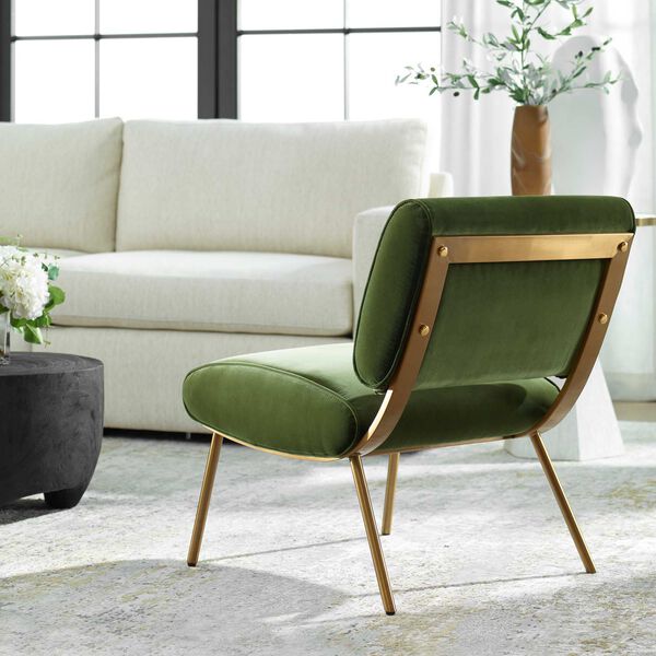 Knoll Brushed Brass Olive Green Armless Chair, image 4