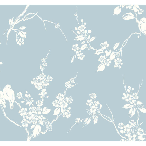 Silhouettes Blue Imperial Blossoms Branch Wallpaper, image 2