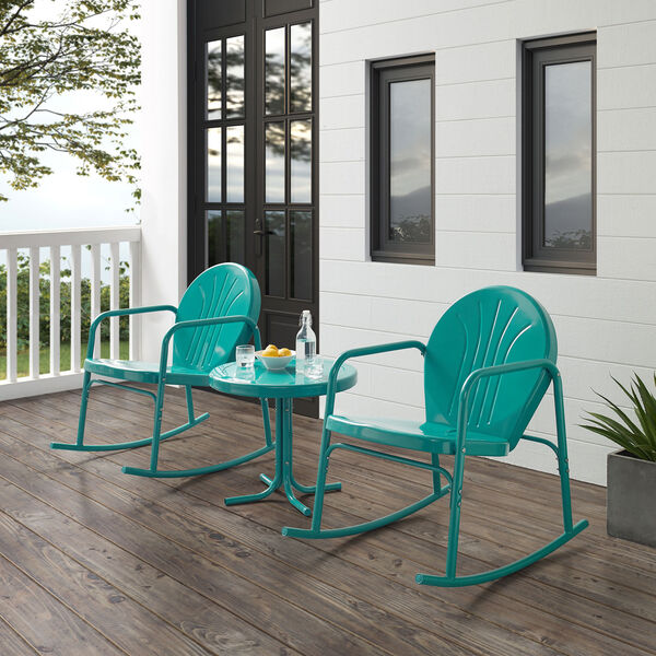 Griffith Turquoise Gloss Outdoor Rocking Chair Set, Three-Piece, image 1