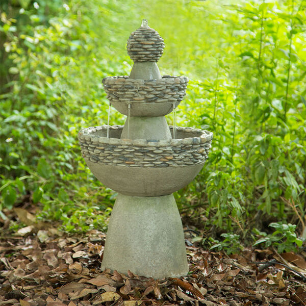 Stone Grey Outdoor Garden Zen Three - Tier Waterfall Fountain, image 6