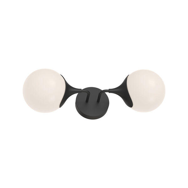Nouveau Matte Black Two-Light Wall Sconce with Opal Glass, image 1
