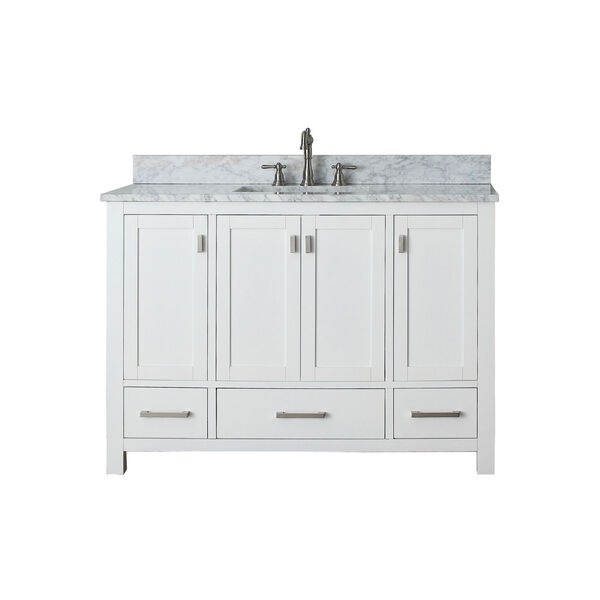 Modero White 48-Inch Sink Vanity with Carrera White Marble Top, image 1