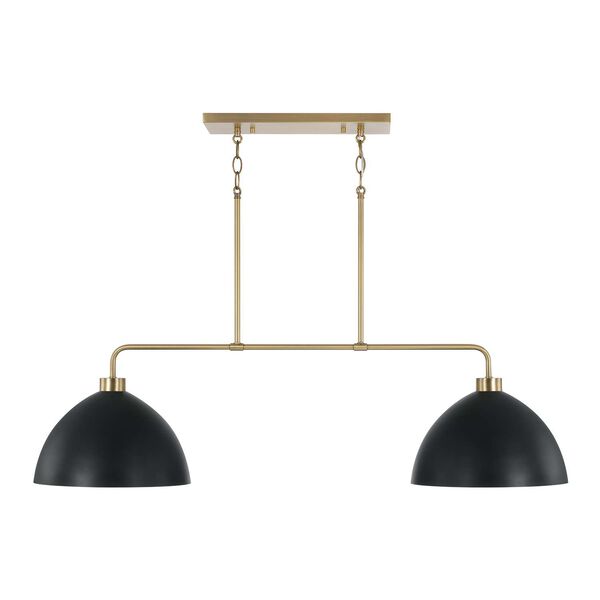Ross Aged Brass and Black Two-Light Chandelier, image 1