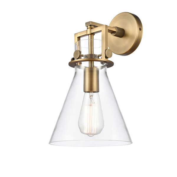 Newton Brushed Brass One-Light Wall Sconce with Clear Cone Glass, image 1