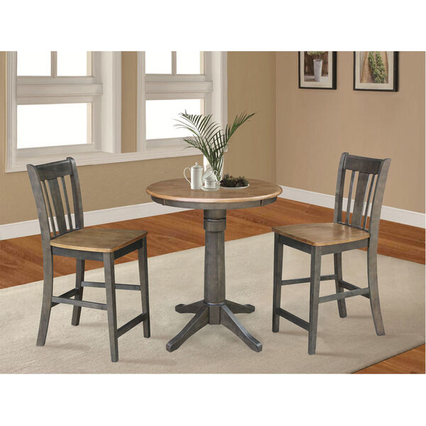 San Remo Hickory and Washed Coal 30-Inch Round Pedestal Gathering Height Table With Counter Height Stools, Three-Piece, image 2