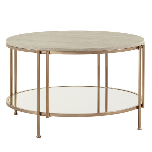 Koga Champagne Gold Cocktail Table with Faux Marble Top and Mirror Bottom, image 1