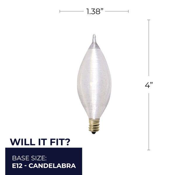 Pack of 25 Satin C11 Candelabra E12 Dimmable 25W Incandescent Light Bulb, image 6