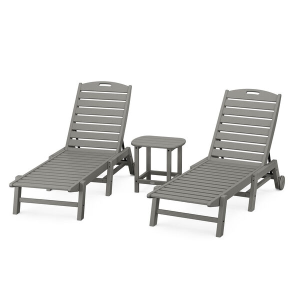 Nautical Slate Grey Chaise Lounge with Wheels Set with South Beach Side Table, 3-Piece, image 1