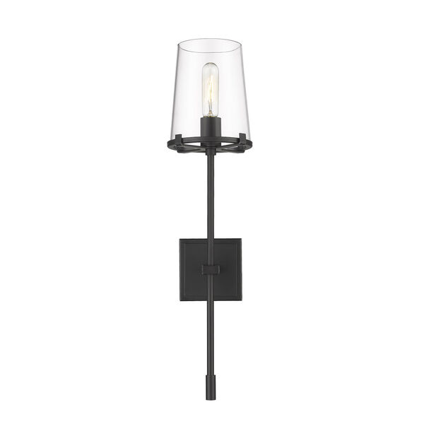 Callista Matte Black One-Light Wall Sconce with Clear Glass Shade, image 4