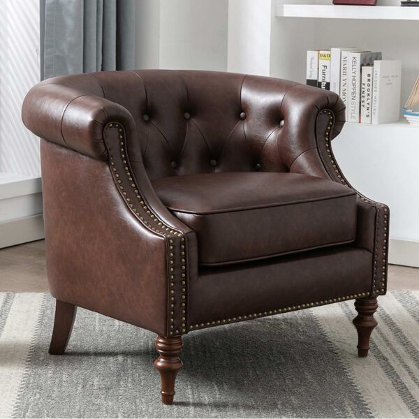 Chesterfield Brown Button Tufted Accent Chair, image 2