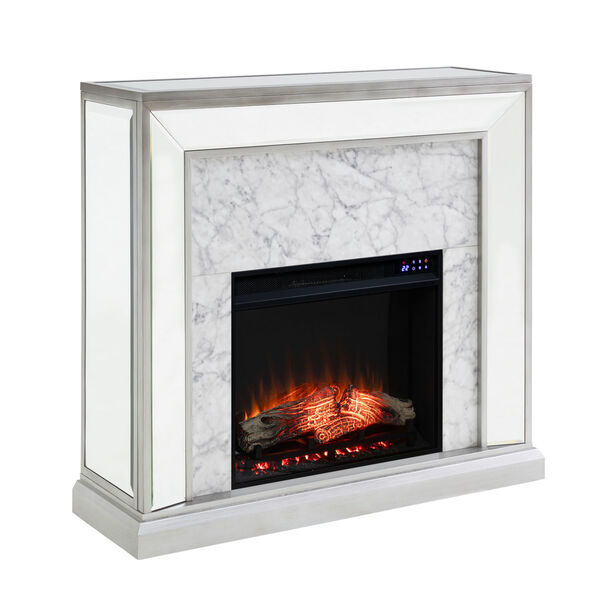 Trandling Antique Silver Mirrored Faux Marble Electric Fireplace, image 5