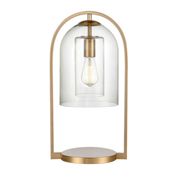 BellJar Aged Brass and Clear One-Light Desk Lamp, image 1