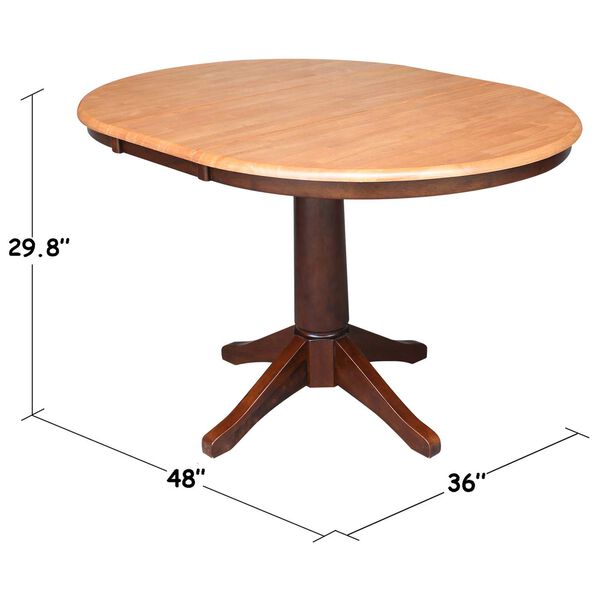 Cinnamon and Espresso Round Pedestal Dining Table with 12-Inch Leaf, image 4