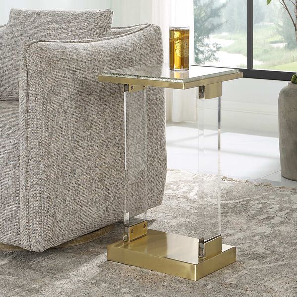 Muse Brushed Brass Seeded Glass Accent Table, image 4