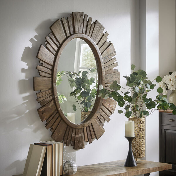 Brigid Reclaimed Wood Oval Sunburst Wall Mirror, image 5