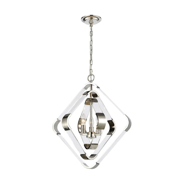 Rapid Pulse Polished Nickel with Clear Acrylic Three-Light Chandelier, image 1