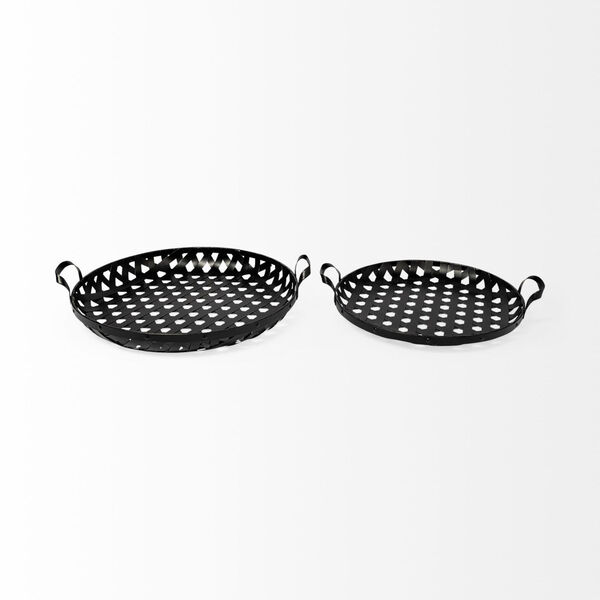 Lito Black Woven Metal Round Serving Tray, Set of 2, image 2