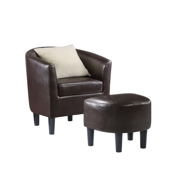 Take a Seat Espresso Faux Leather Churchill Accent Chair with Ottoman, image 3