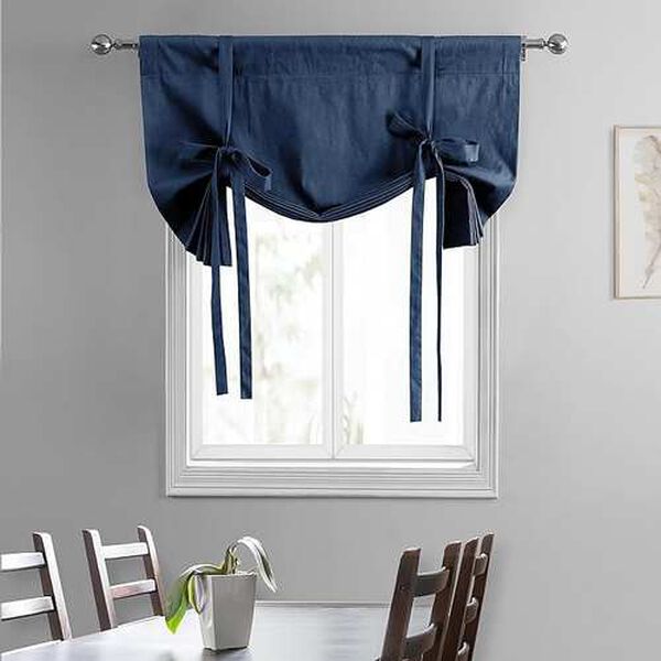 Dark Blue Solid Cotton Tie-Up Window Shade Single Panel, image 4