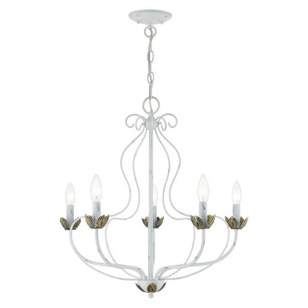 Katarina Antique White with Antique Brass Accents Five-Light Chandelier, image 1