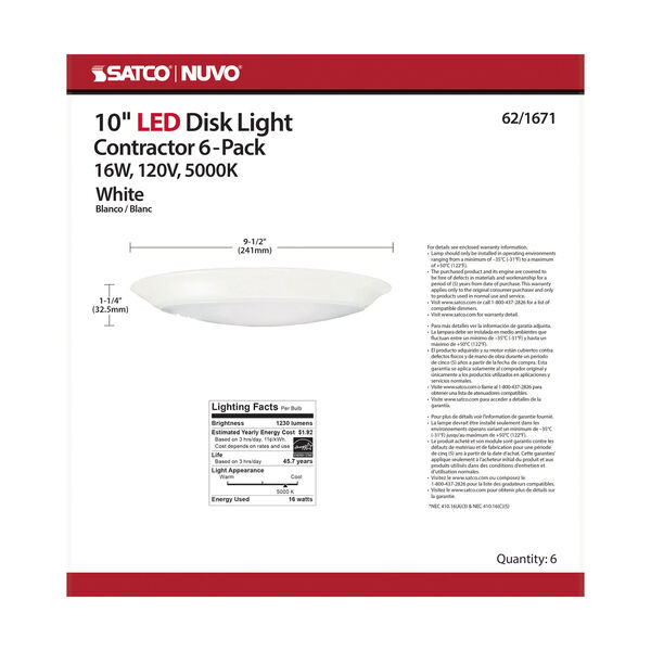 White 10-Inch 5000K Integrated LED Disk Light, Set of Six, image 5