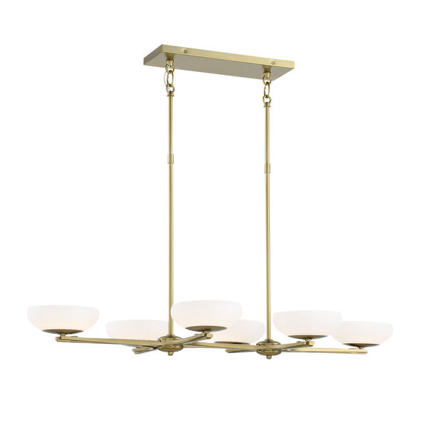 Soft Brass Finish LED Six-Light 40-Inch island With Etched Opal Glass, image 1