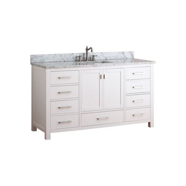 Modero 60-Inch White Single Vanity with Carrera White Marble Top and Single Sink, image 2