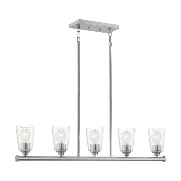 Bransel Brushed Nickel Five-Light Pendant with Clear Seeded Glass, image 1