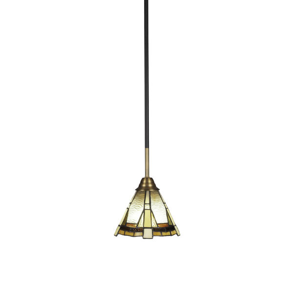 Paramount Matte Black and Brass Seven-Inch One-Light Mini Pendant with Zion Art Glass Shade, image 1