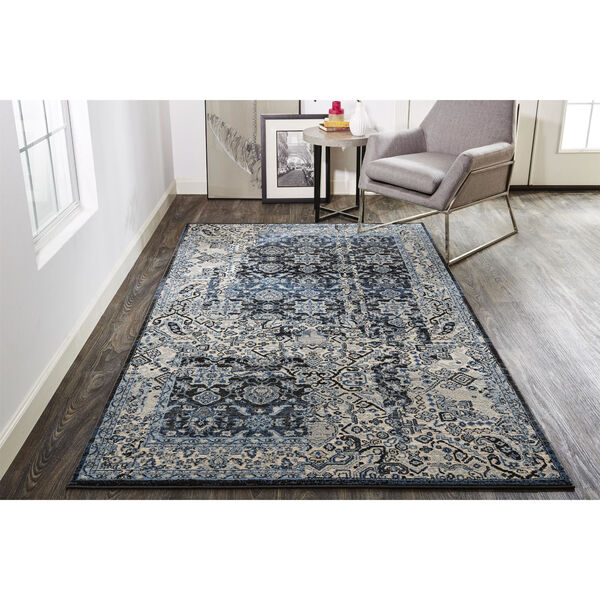 Ainsley Distressed Tribal Gray Blue Rectangular: 4 Ft. 3 In. x 6 Ft. 3 In. Area Rug, image 2