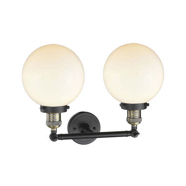 Franklin Restoration Black Antique Brass 19-Inch Two-Light LED Bath Vanity with Matte White Glass Shade, image 2