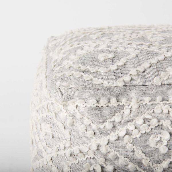 Farida Light Gray Wool and Polyester Patterned Pouf, image 5