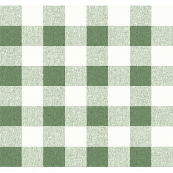 Beach House Green and White Picnic Plaid Unpasted Wallpaper, image 1