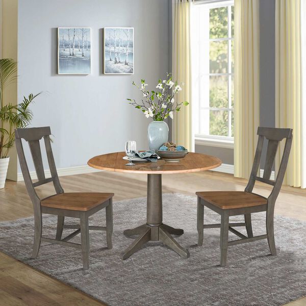 Hickory Washed Coal Round Dual Drop Leaf Dining Table with Two Panel Back Chairs, image 3