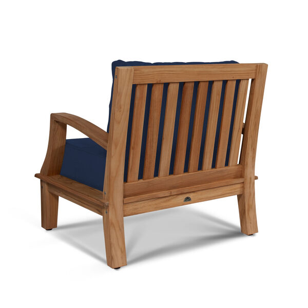 Grande Natural Teak Club Outdoor Chair with Sunbrella Navy Blue Cushion, image 2